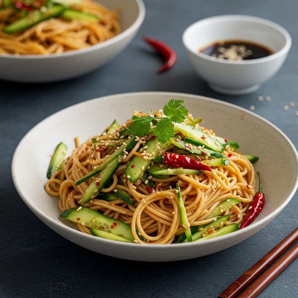 Noodles with Cucumbers and A Lot of Chili Crisp