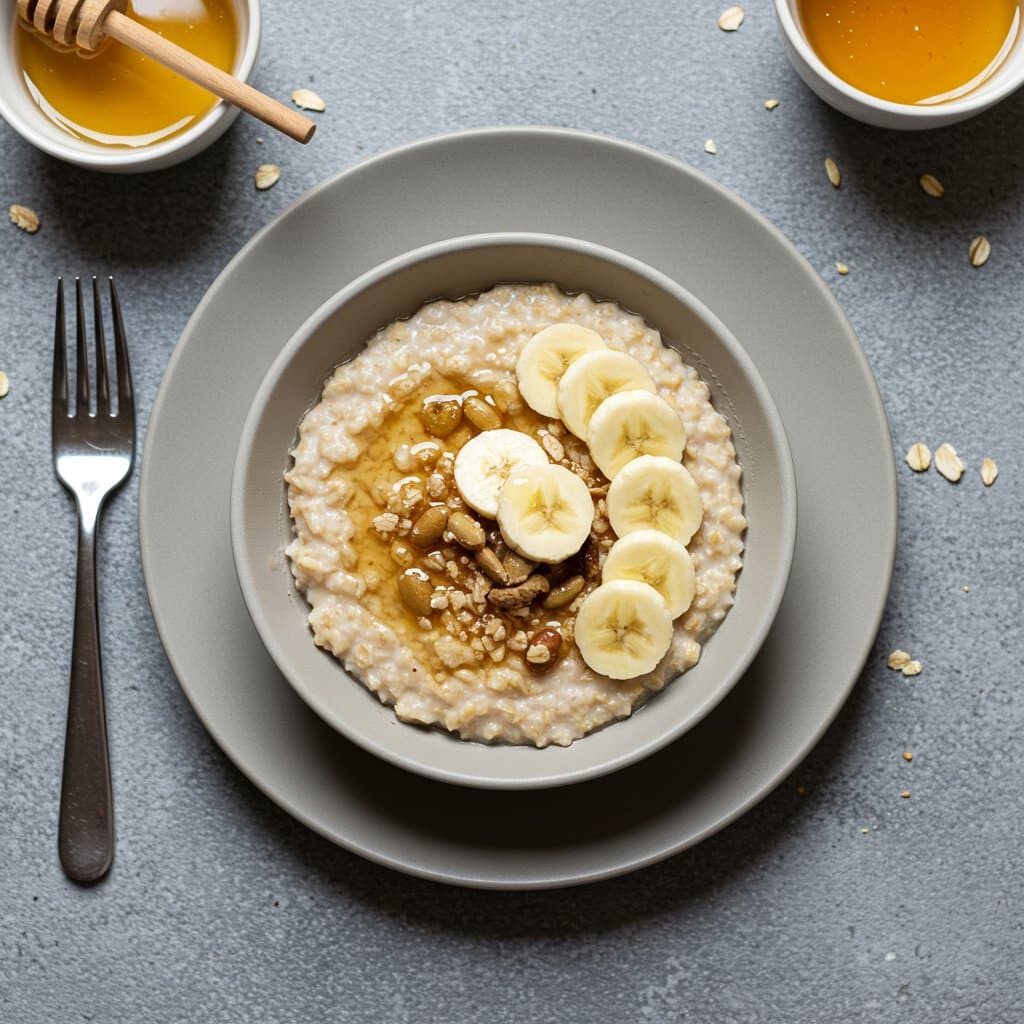 Simple Oatmeal Breakfast with Banana and Honey